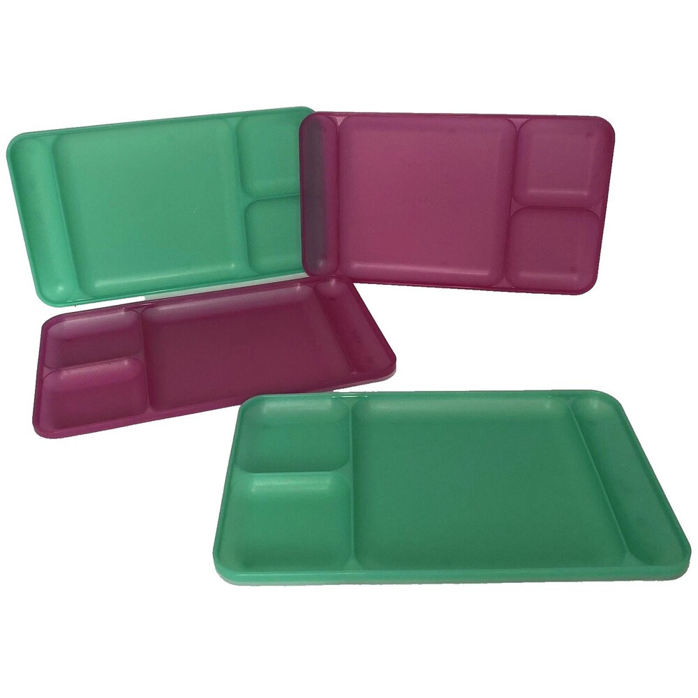 NEW TUPPERWARE divided dining lunch picnic trays set of 4 green radish purple